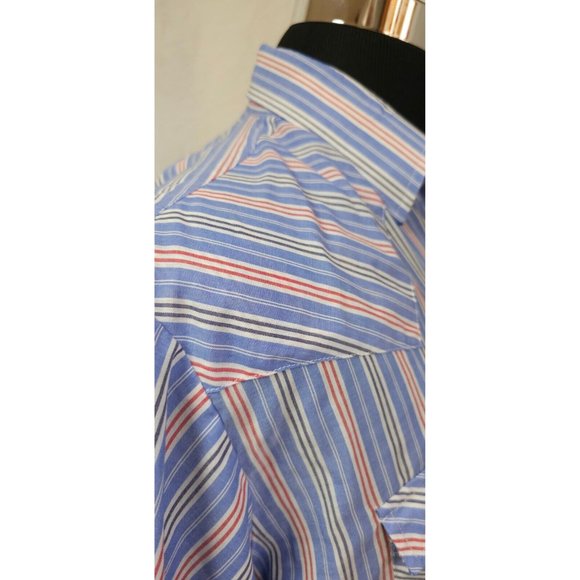 Plains Western Wear Mens Large Blue Red Stripe Pearl Snap Short Sleeve Shirt - Picture 7 of 11